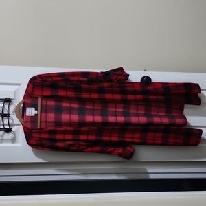 Red and black plaid duster/ cardigan